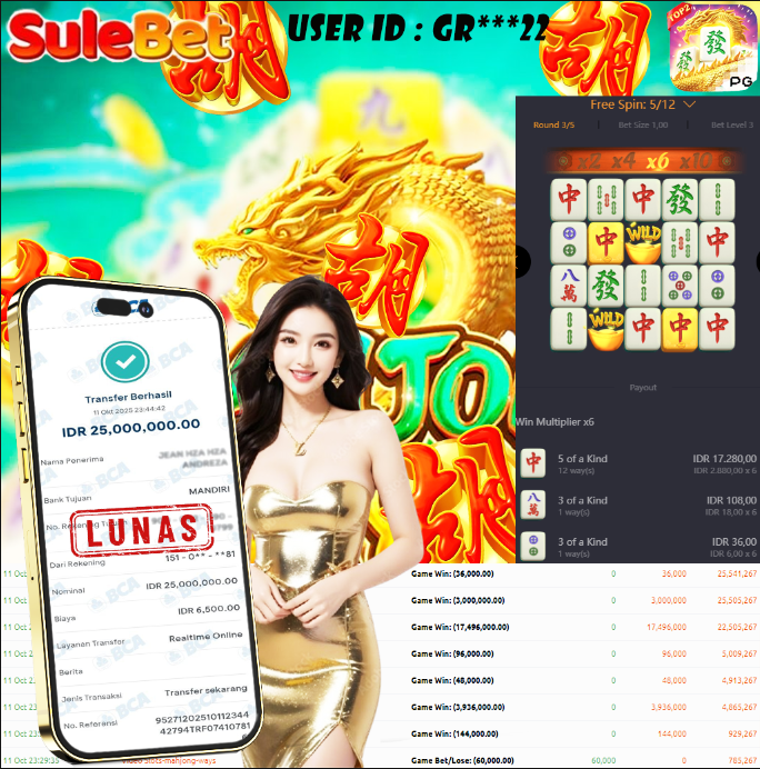 SULEBET – JACKPOT MAHJONG WAYS  Rp.25.000.000.,- LUNAS !!!