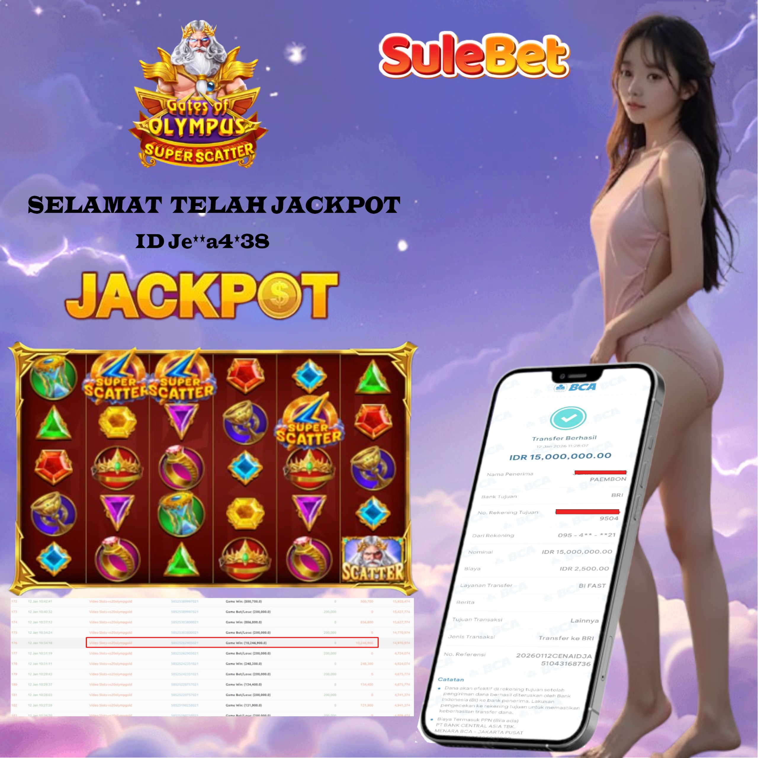 SULEBET – GATES OF OLUMPUS Rp.15.000.000.,- LUNAS !!!