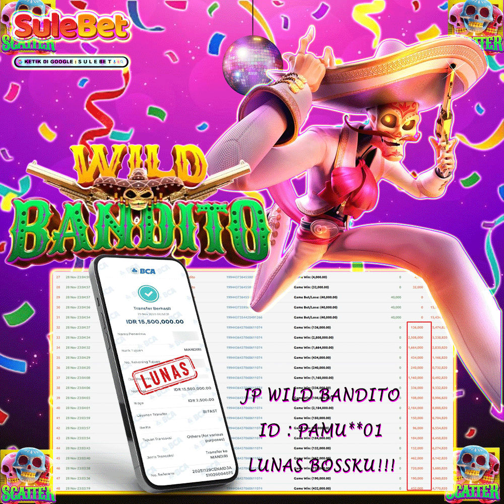 SULEBET – JACKPOT WILD BANDITO 15.500.000.,- LUNAS !!!