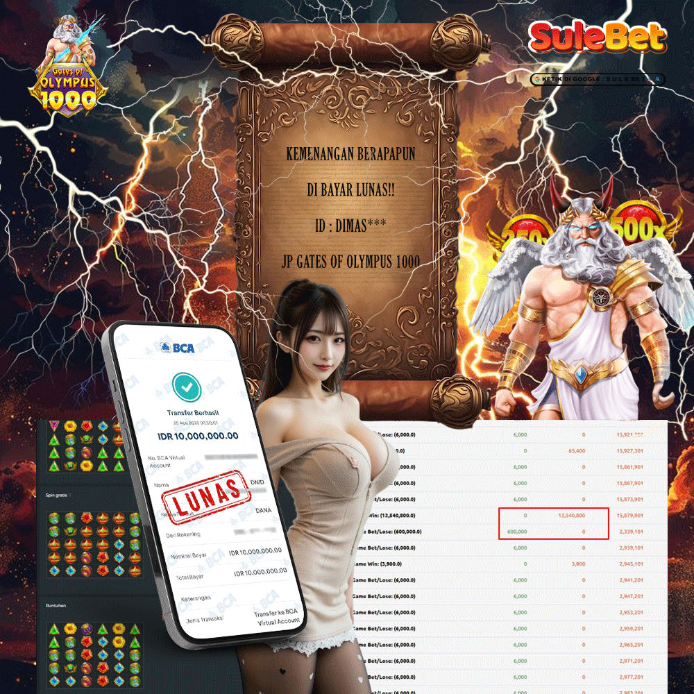 SULEBET – JACKPOT gates of olympus 1000 13.540.000.,- LUNAS !!!