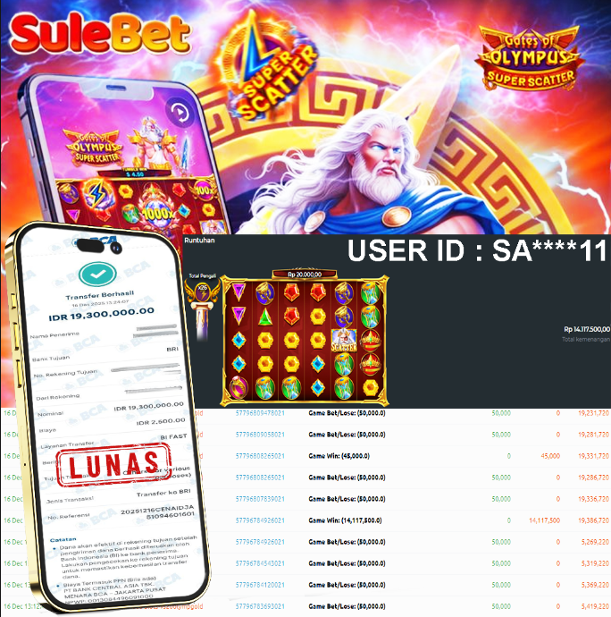 SULEBET – JACKPOT Gates of Olympus Super Scatter Rp.19.300.000.,- LUNAS !!!