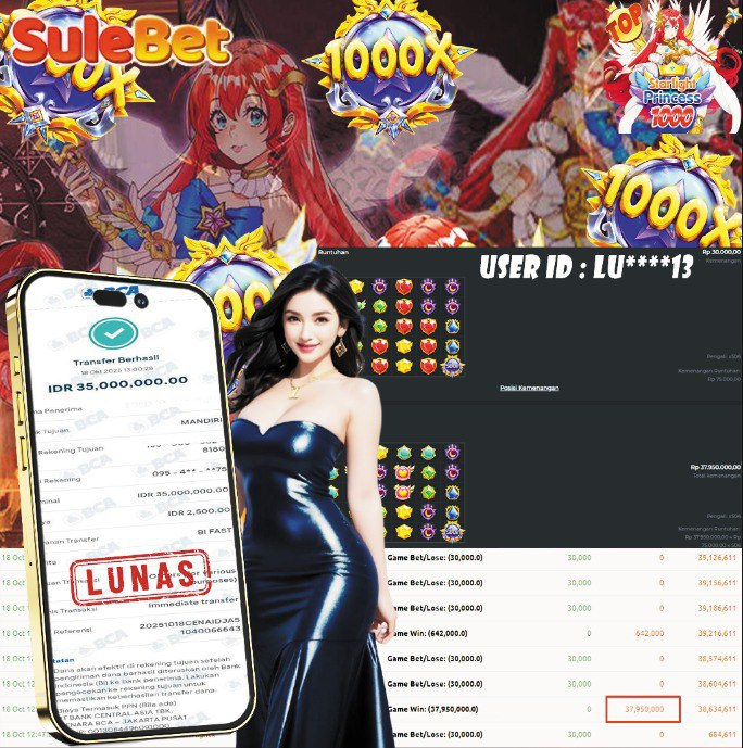 SULEBET – JACKPOT Starlight Princess 1000 Rp.35.000.000.,- LUNAS !!!