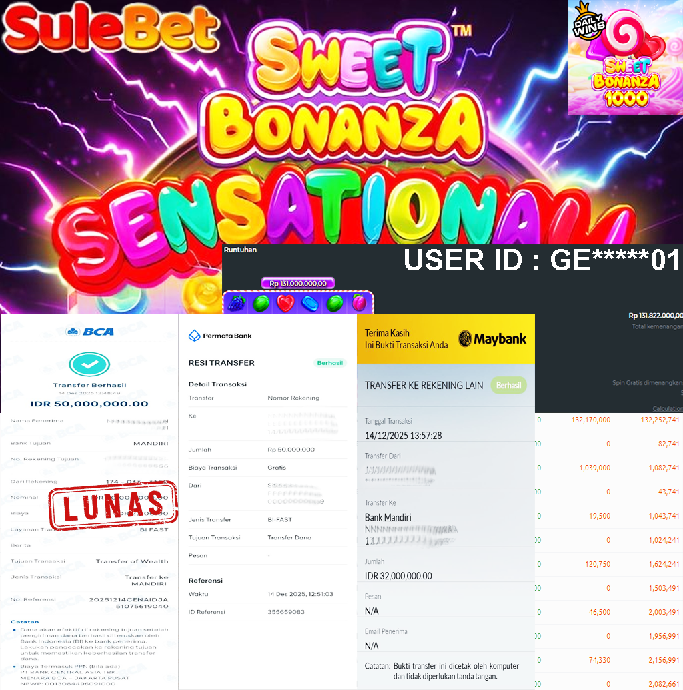 SULEBET – JACKPOT Sweet Bonanza 1000 Rp.132.000.000.,- LUNAS !!!