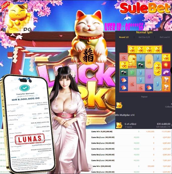 SULEBET – JACKPOT LUCKY NEKO Rp.8.000.000.,- LUNAS !!!