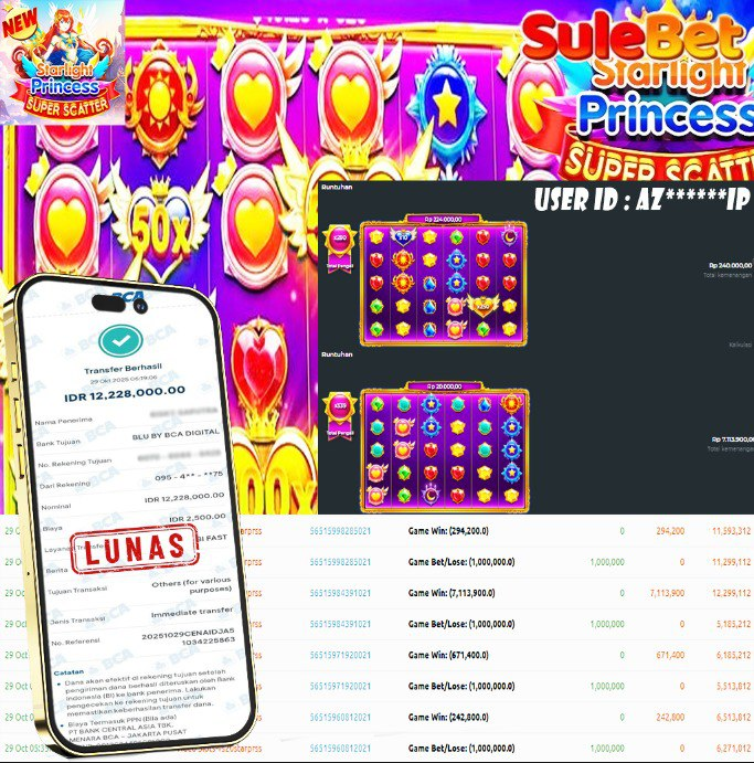 SULEBET – JACKPOT starlight princess super scatter Rp.12.228.000.,- LUNAS !!!