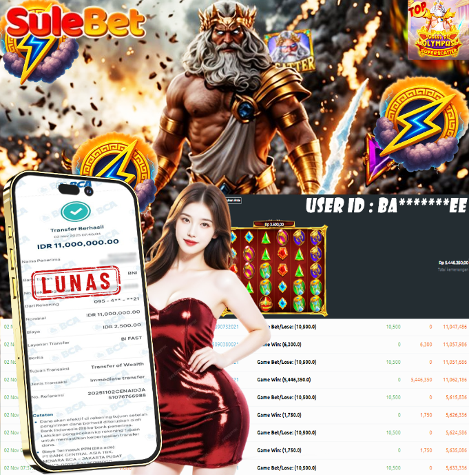 SULEBET – JACKPOT Gates of Olympus Super Scatter Rp.11.000.000.,- LUNAS !!!