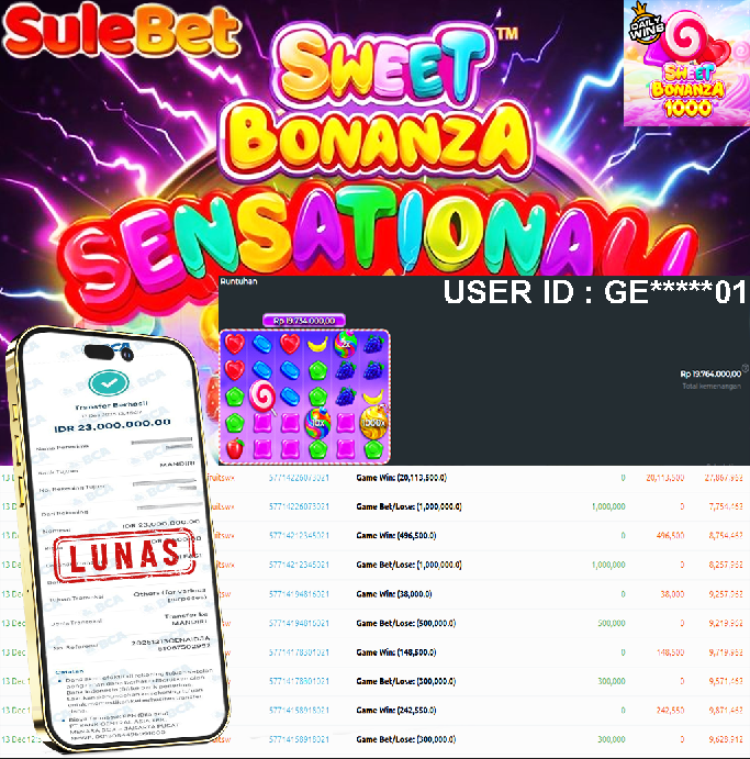 SULEBET – JACKPOT Sweet Bonanza 1000 Rp.23.000.000.,- LUNAS !!!