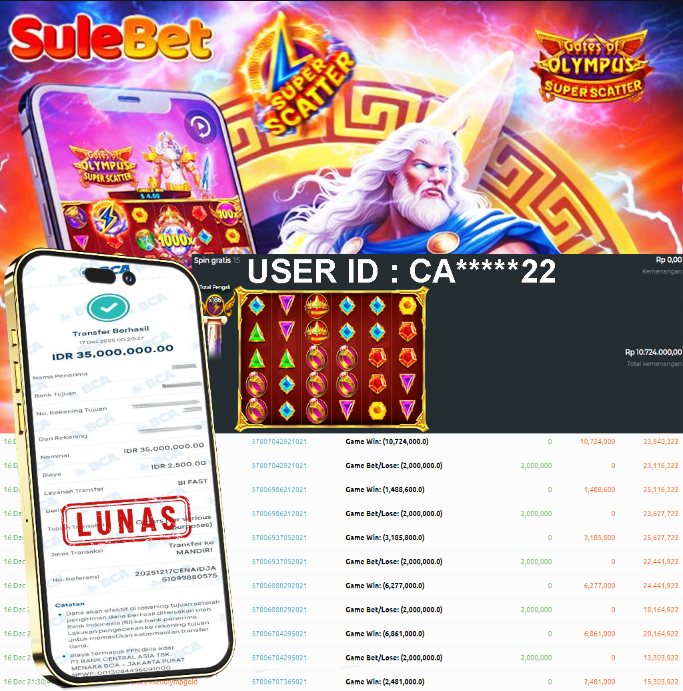 SULEBET – JACKPOT Gates of Olympus Super Scatter Rp.35.000.000.,- LUNAS !!!